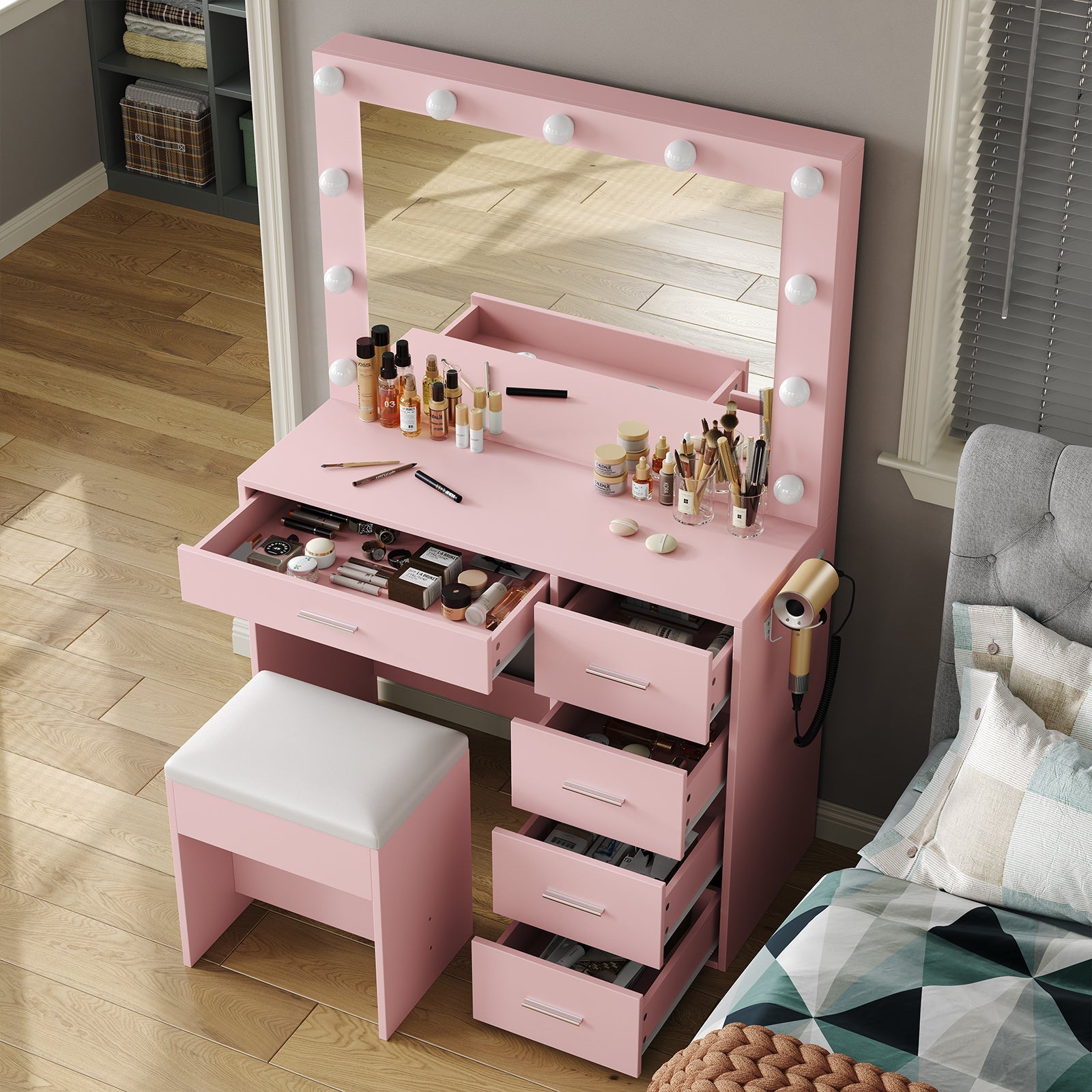 5-Drawer LED Mirror Vanity Desk