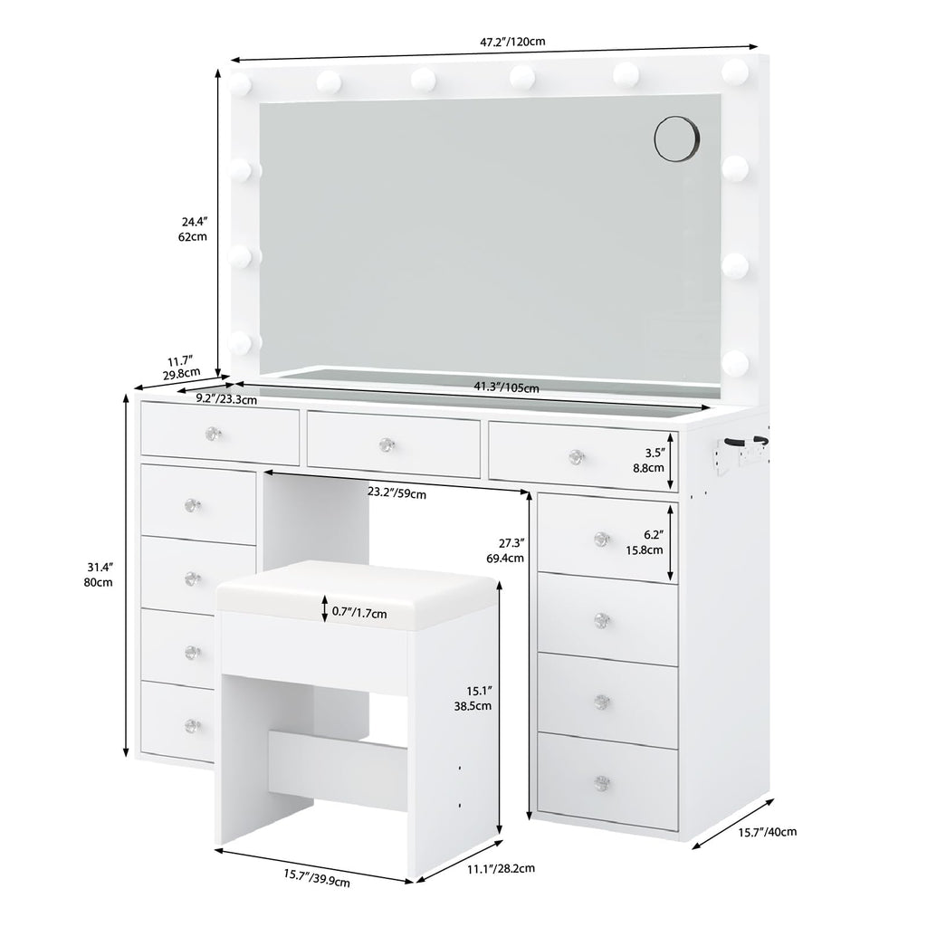 11-Drawer LED Mirror Vanity Desk, FR