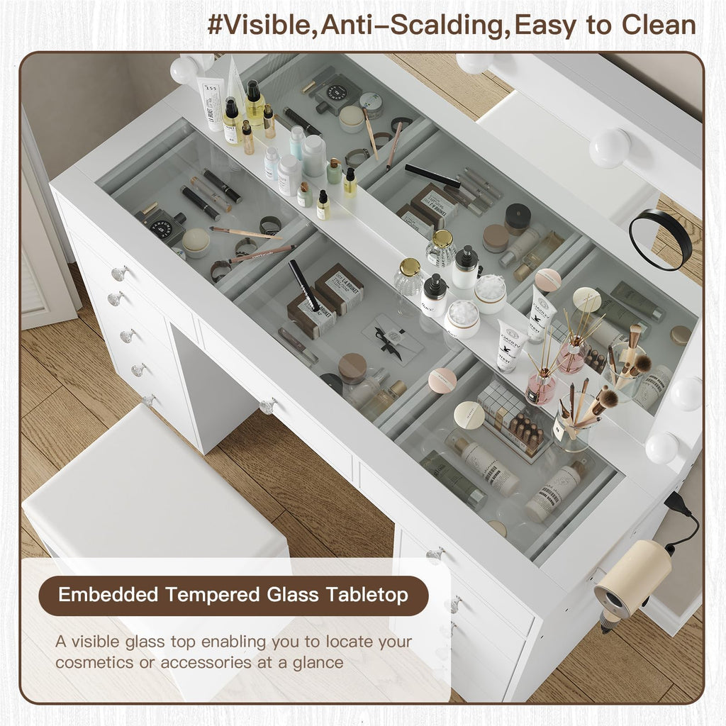 11-Drawer LED Mirror Vanity Desk