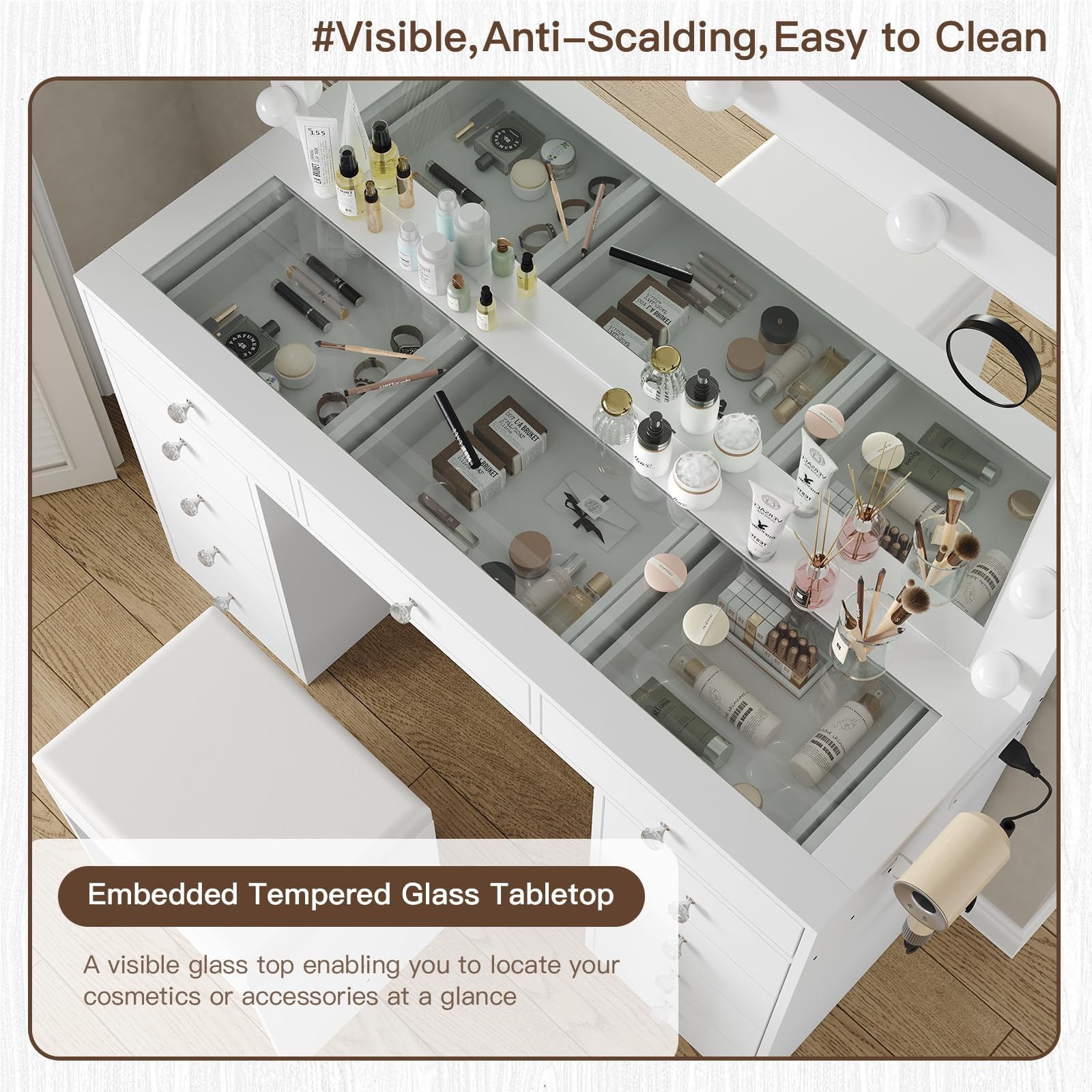 11-Drawer LED Mirror Vanity Desk