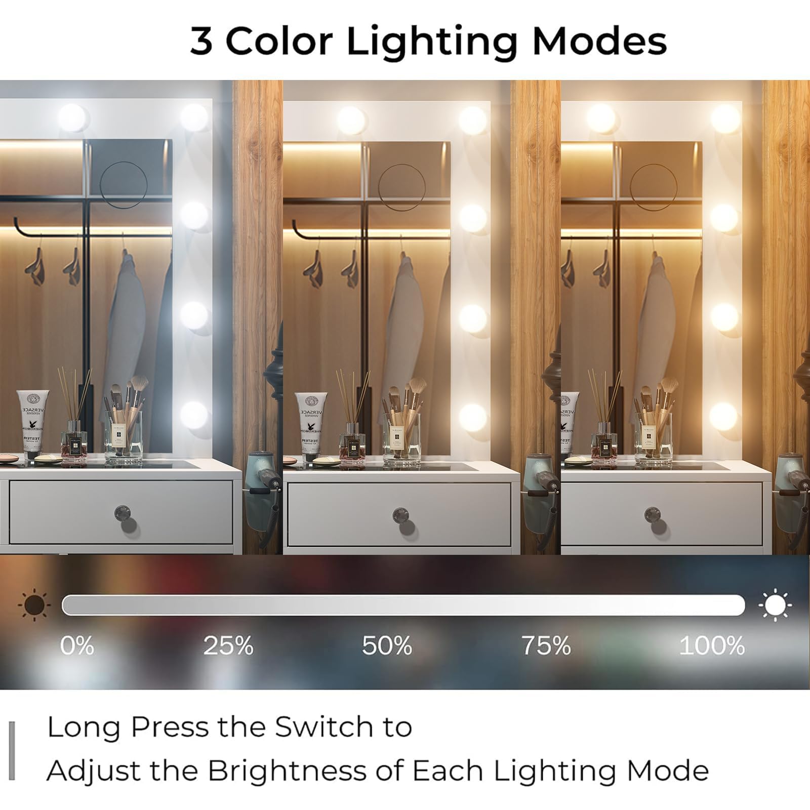 11-Drawer LED Mirror Vanity Desk