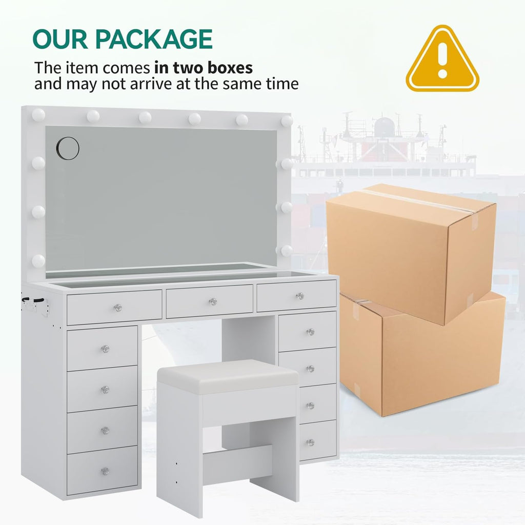 11-Drawer LED Mirror Vanity Desk
