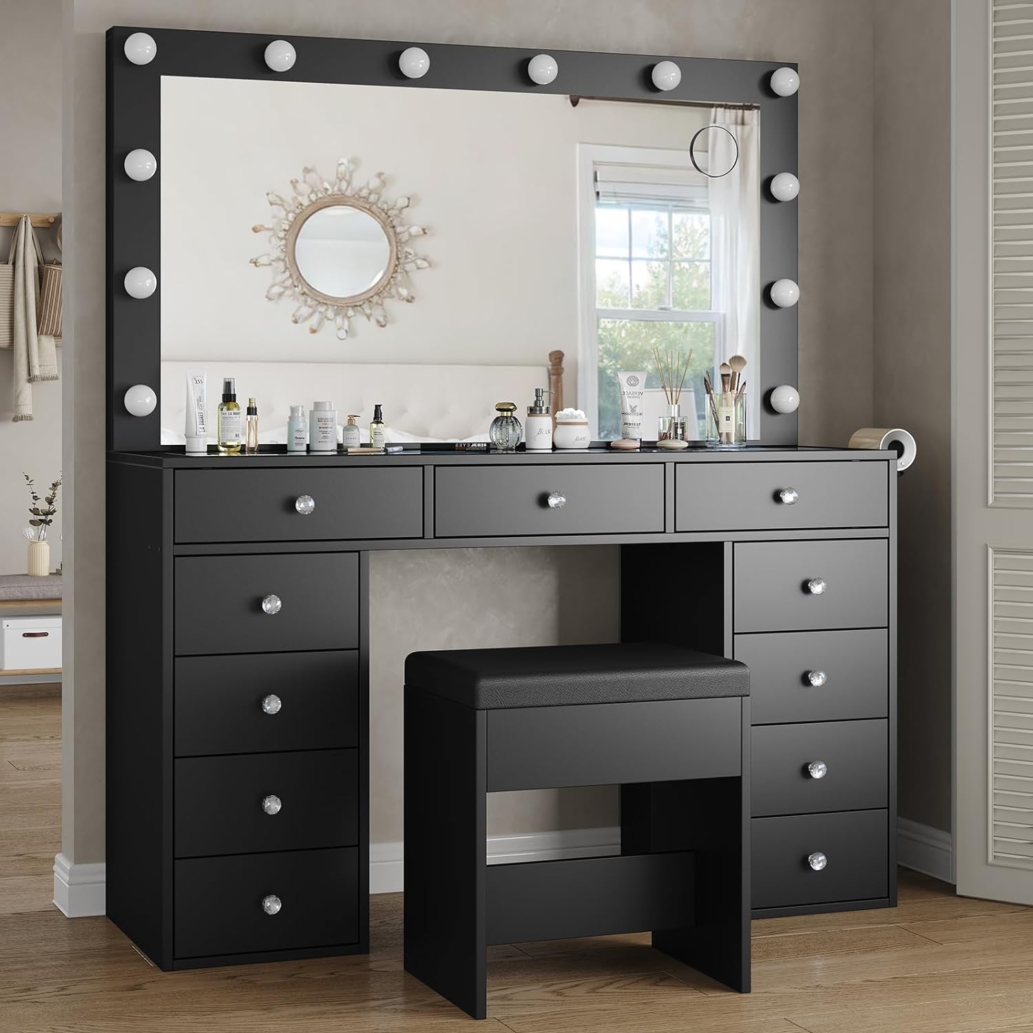 11-Drawer LED Mirror Vanity Desk