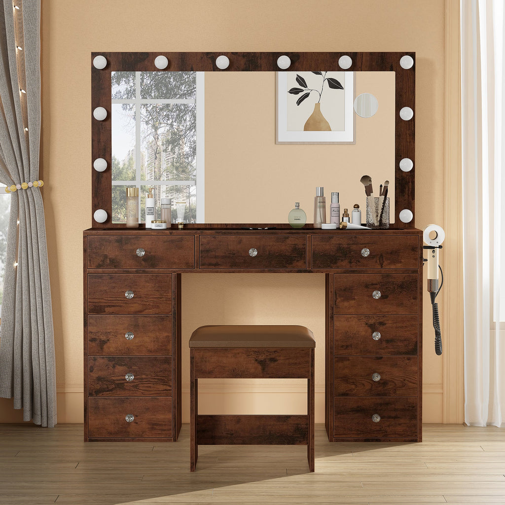 11-Drawer LED Mirror Vanity Desk