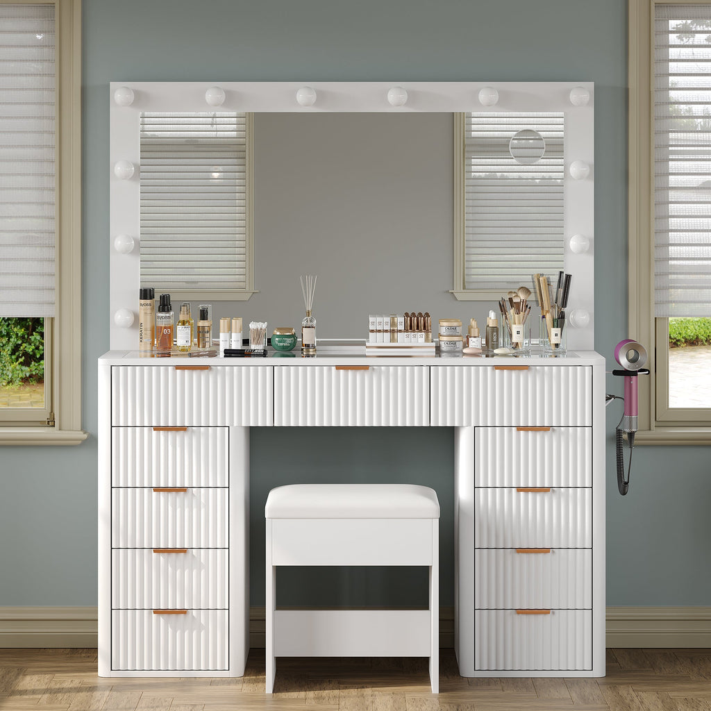 11-Drawer LED Mirror Vanity Desk