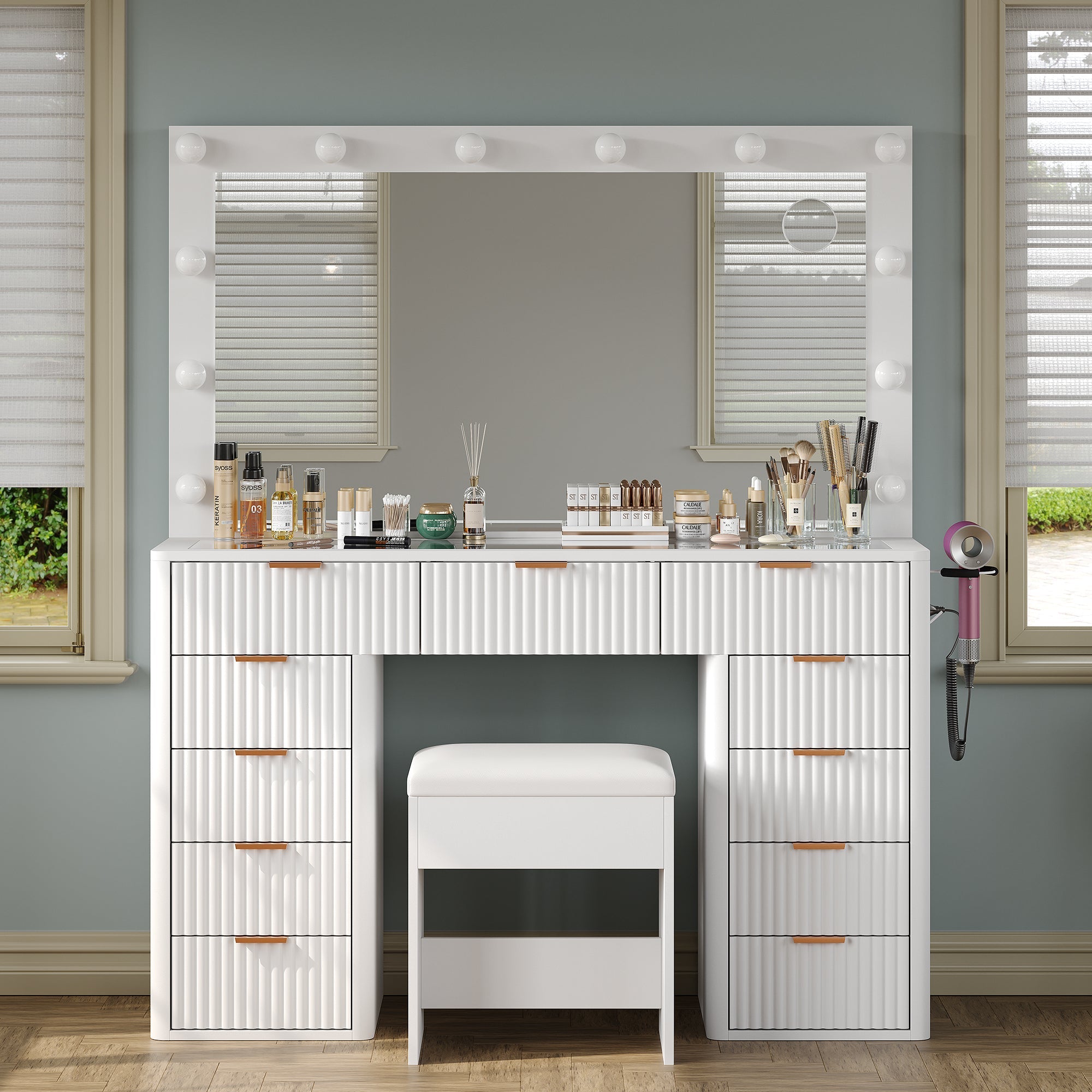 11-Drawer LED Mirror Vanity Desk