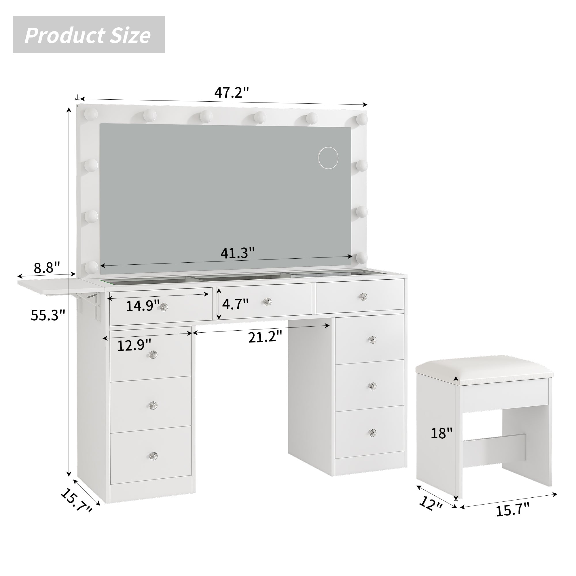 9-Drawer LED Mirror Vanity Desk