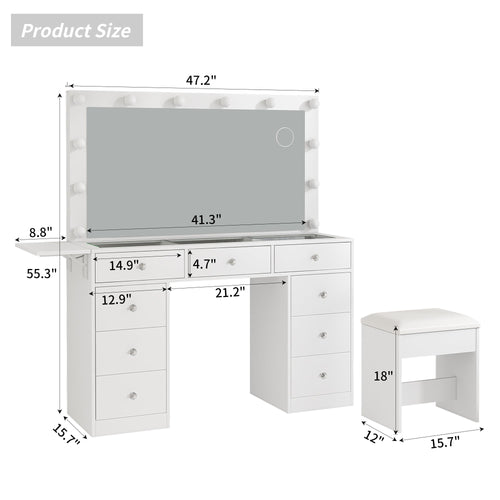 9-Drawer LED Mirror Vanity Desk