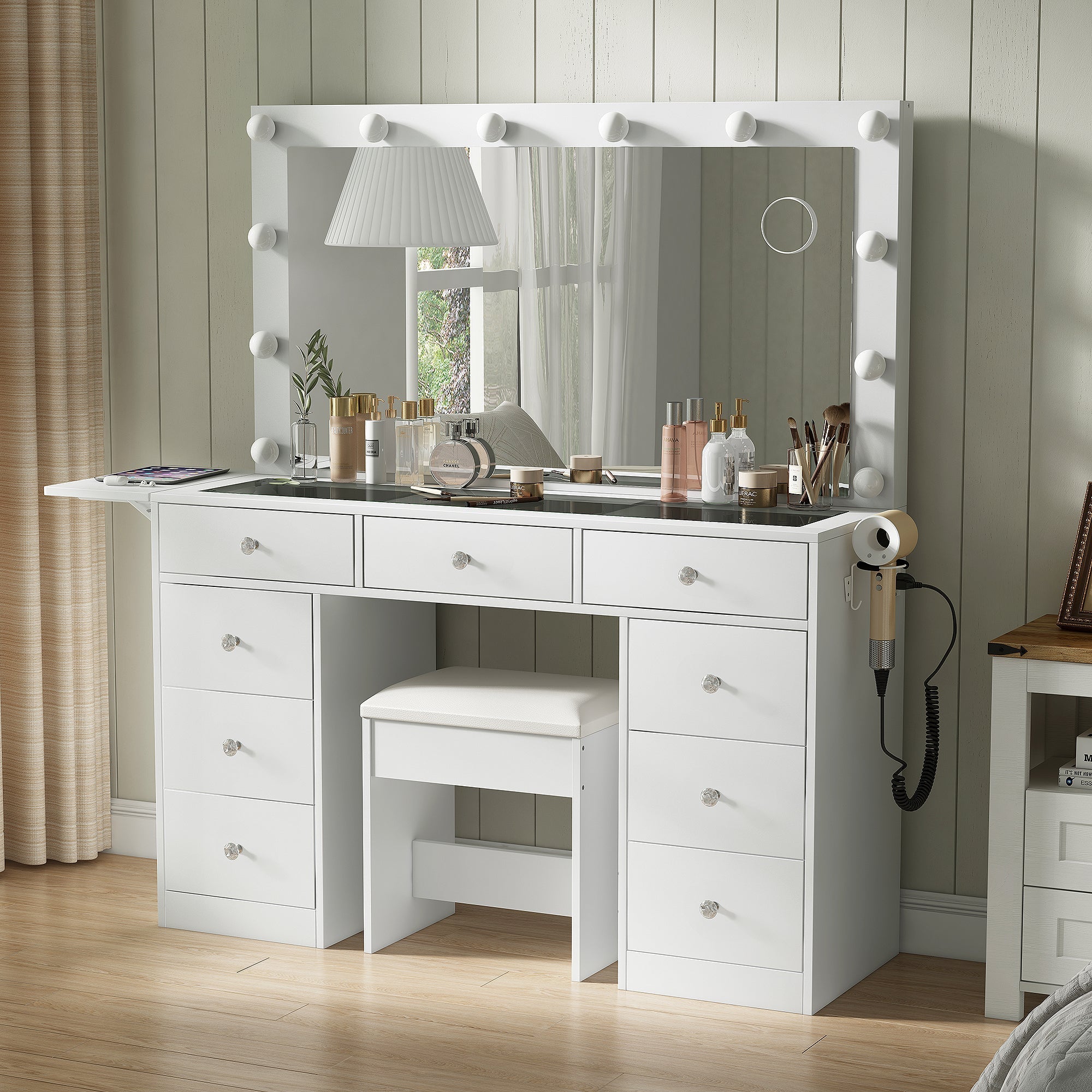 9-Drawer LED Mirror Vanity Desk