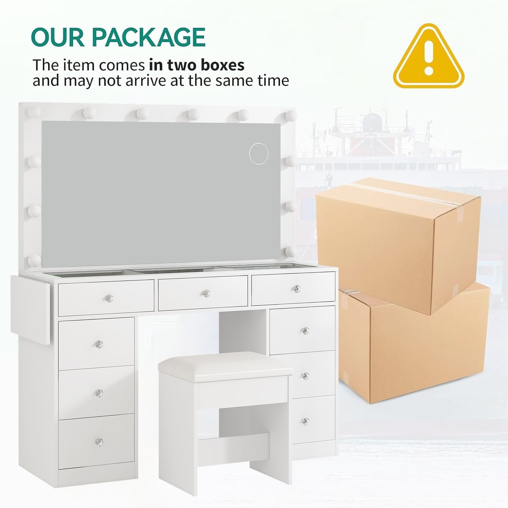 9-Drawer LED Mirror Vanity Desk