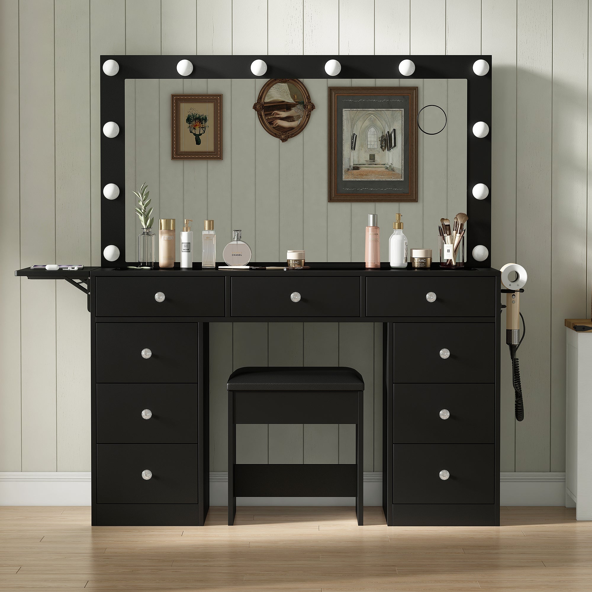 9-Drawer LED Mirror Vanity Desk