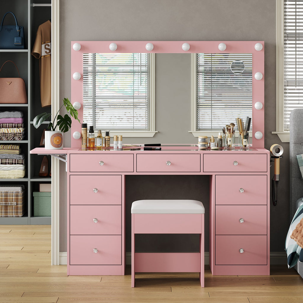 9-Drawer LED Mirror Vanity Desk