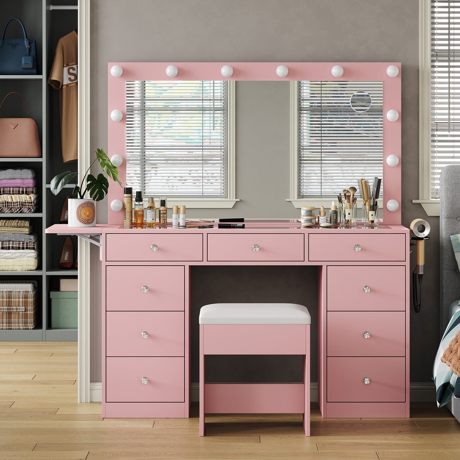 9-Drawer LED Mirror Vanity Desk