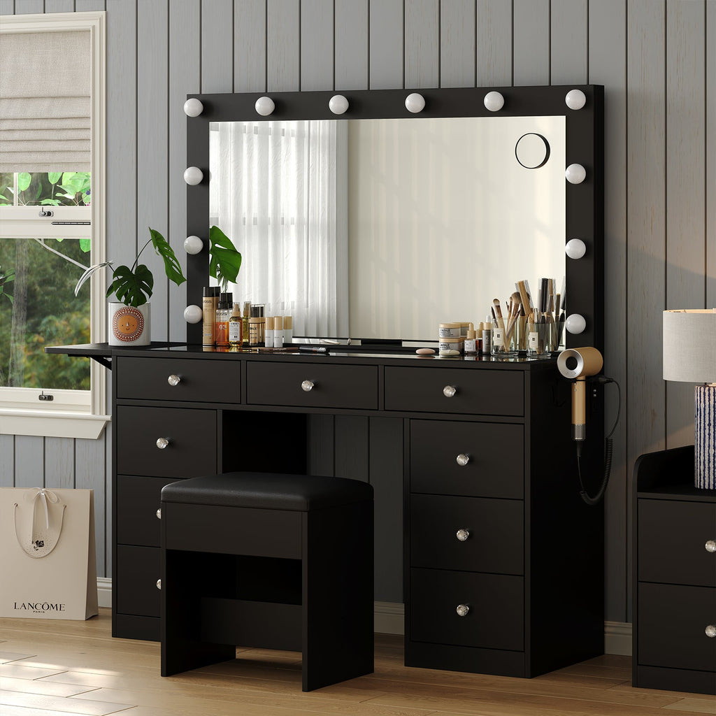 9-Drawer LED Mirror Vanity Desk