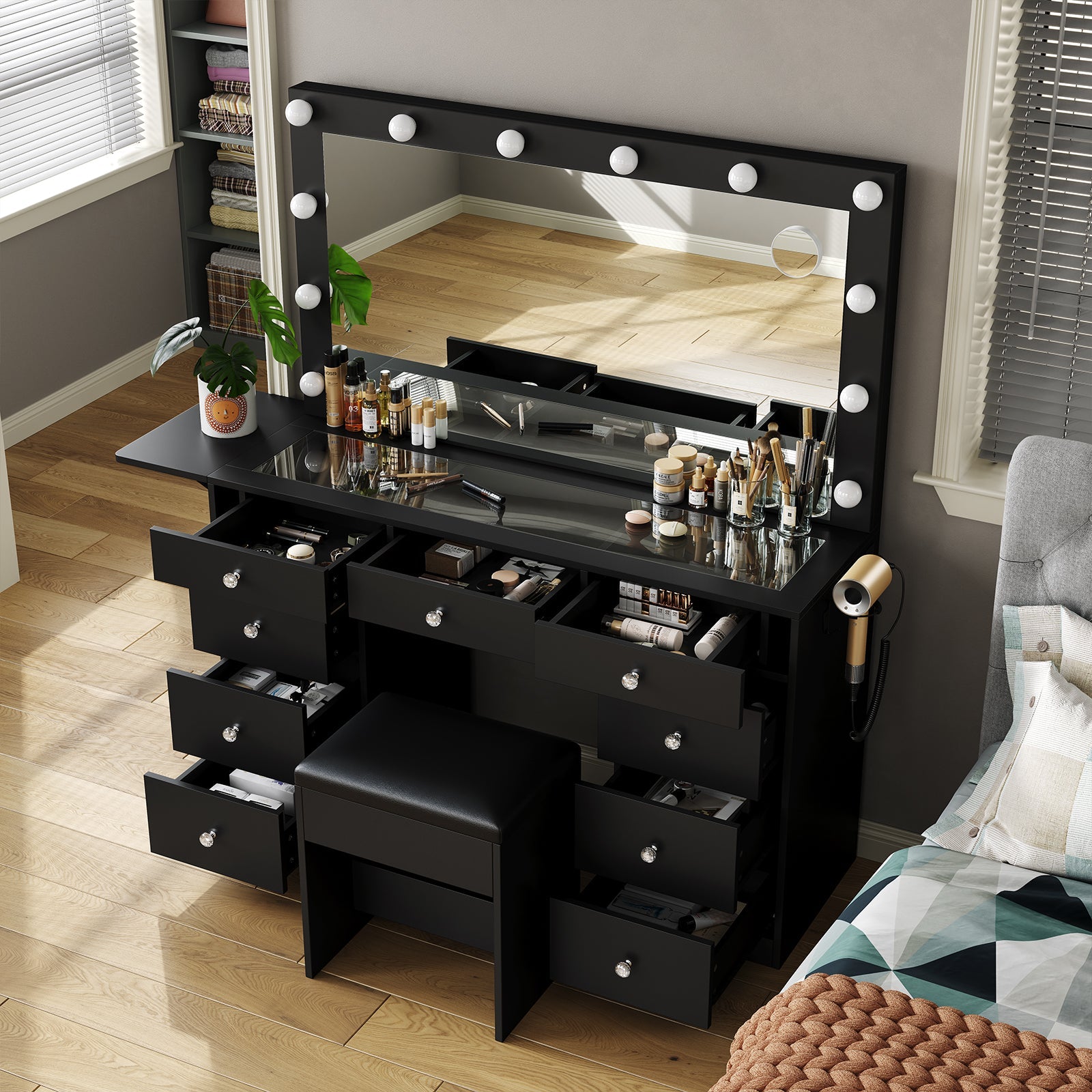 9-Drawer LED Mirror Vanity Desk