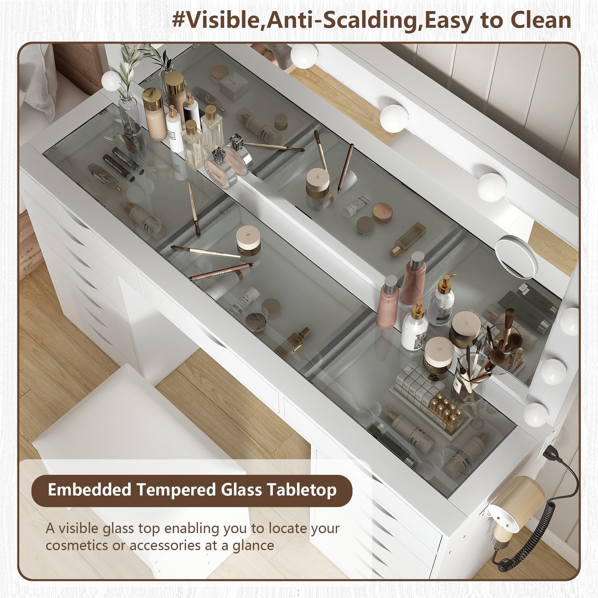 15-Drawer LED Mirror Vanity Desk