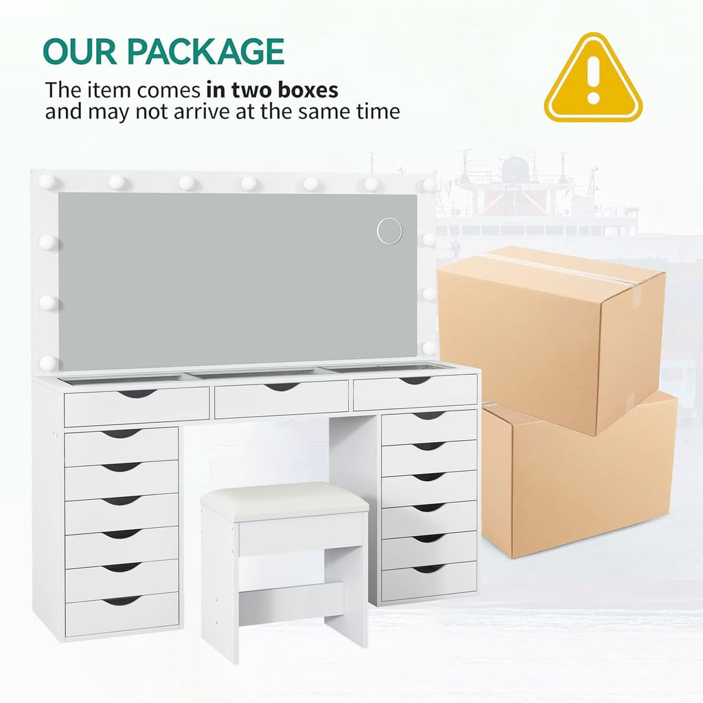 15-Drawer LED Mirror Vanity Desk