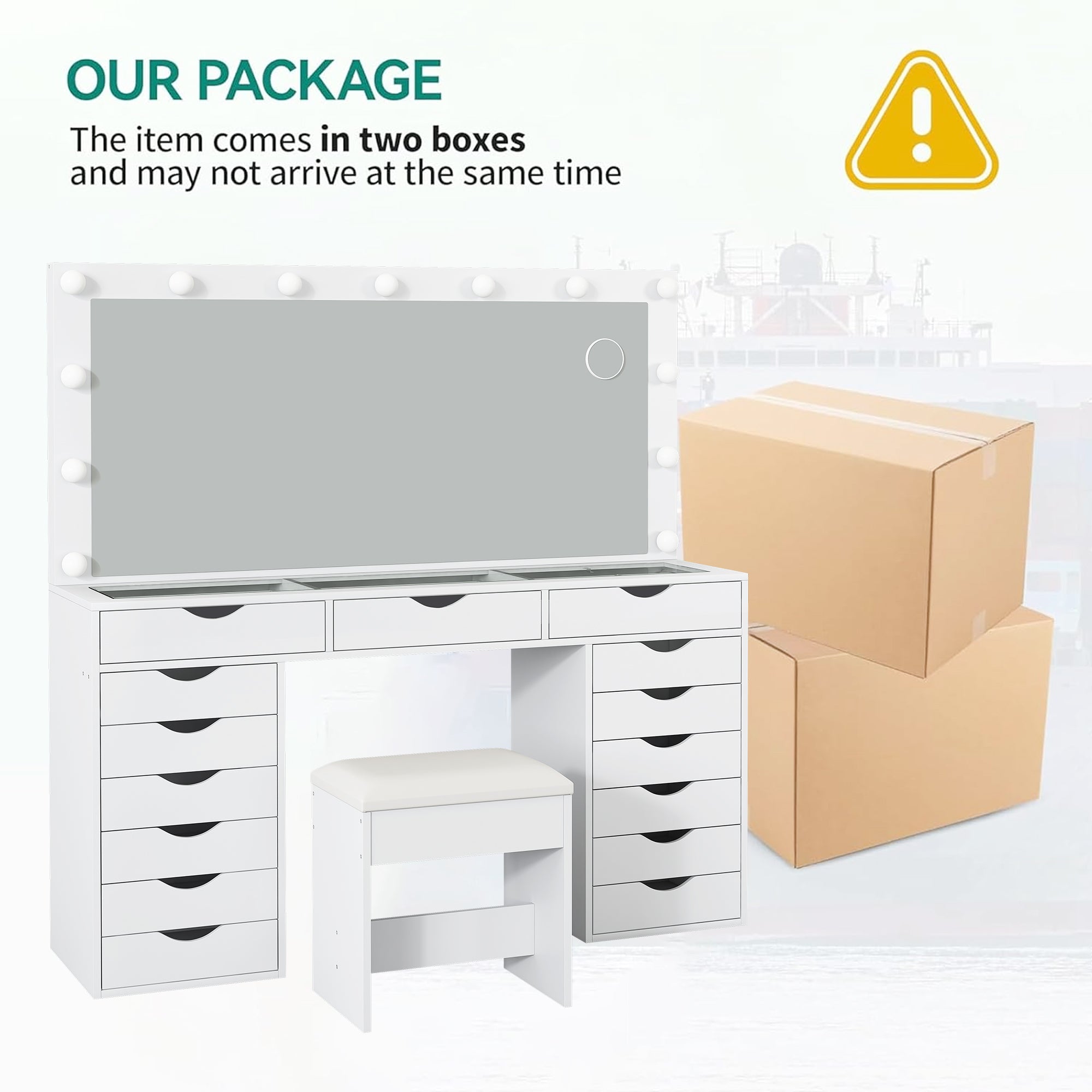 15-Drawer LED Mirror Vanity Desk
