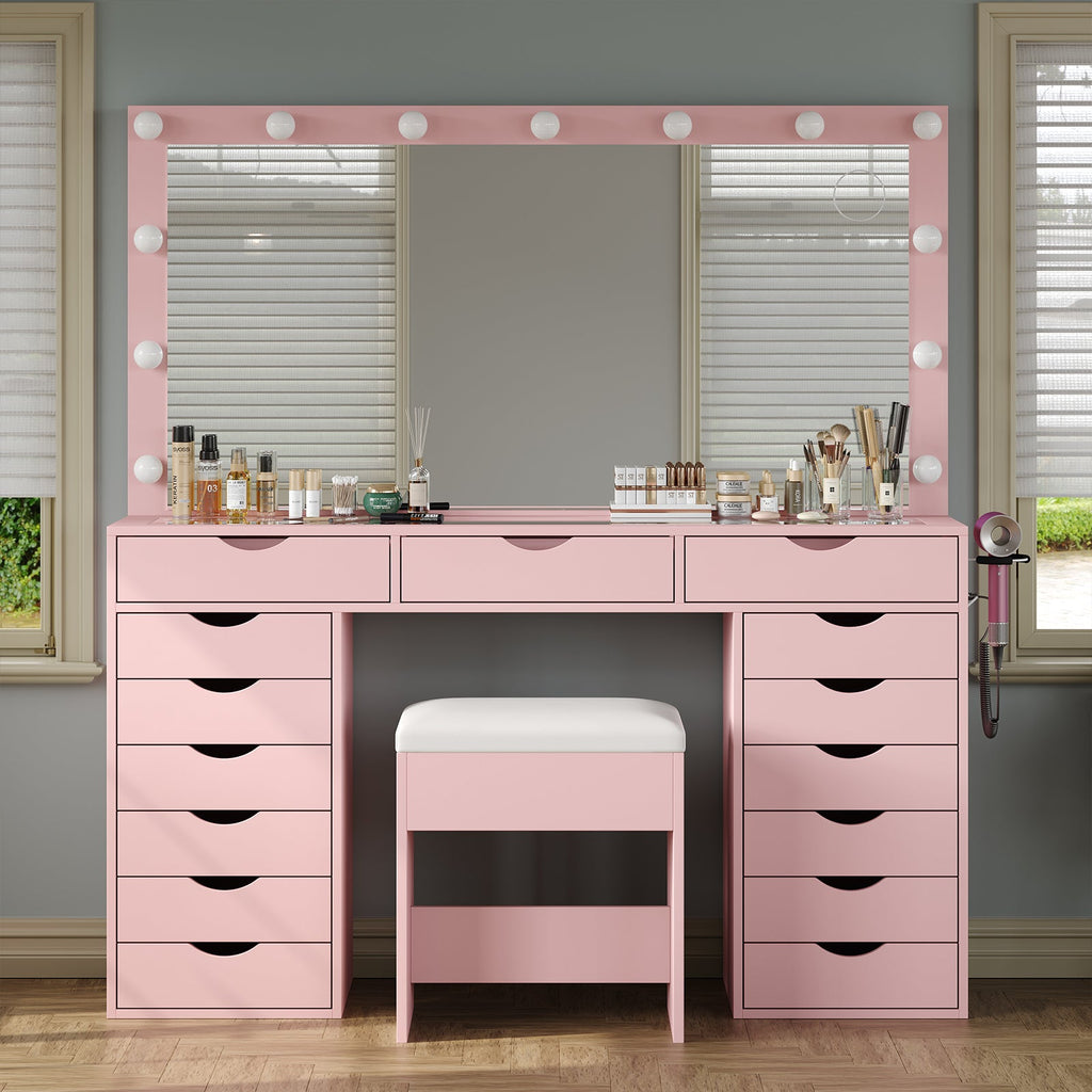 15-Drawer LED Mirror Vanity Desk