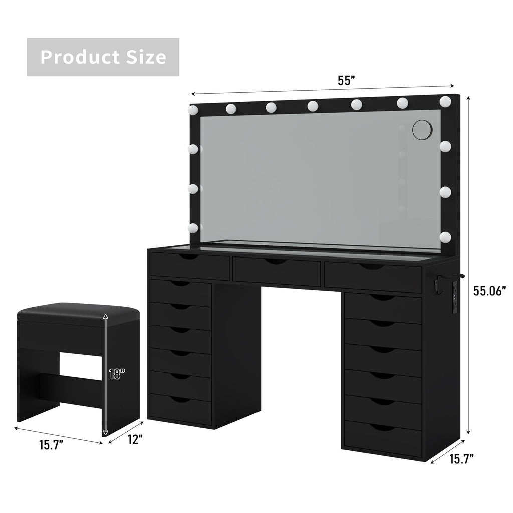 15-Drawer LED Mirror Vanity Desk