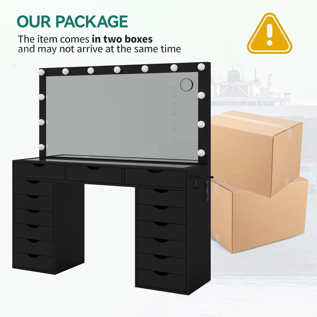 15-Drawer LED Mirror Vanity Desk