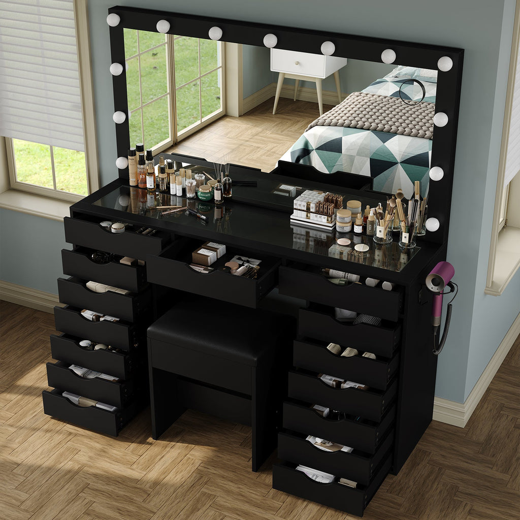 15-Drawer LED Mirror Vanity Desk