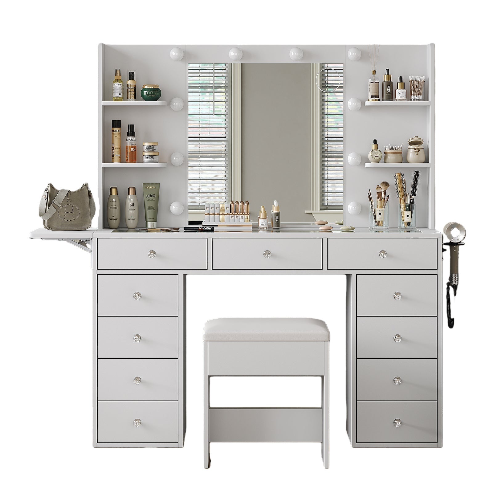 11-Drawer LED Mirror Vanity Desk