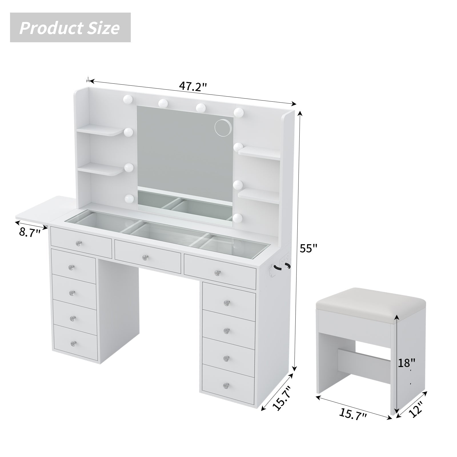 11-Drawer LED Mirror Vanity Desk