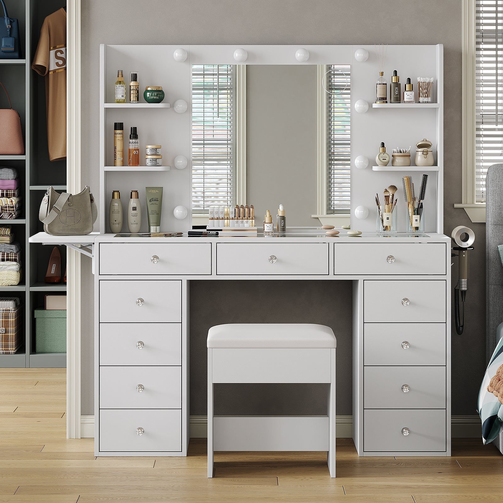 11-Drawer LED Mirror Vanity Desk