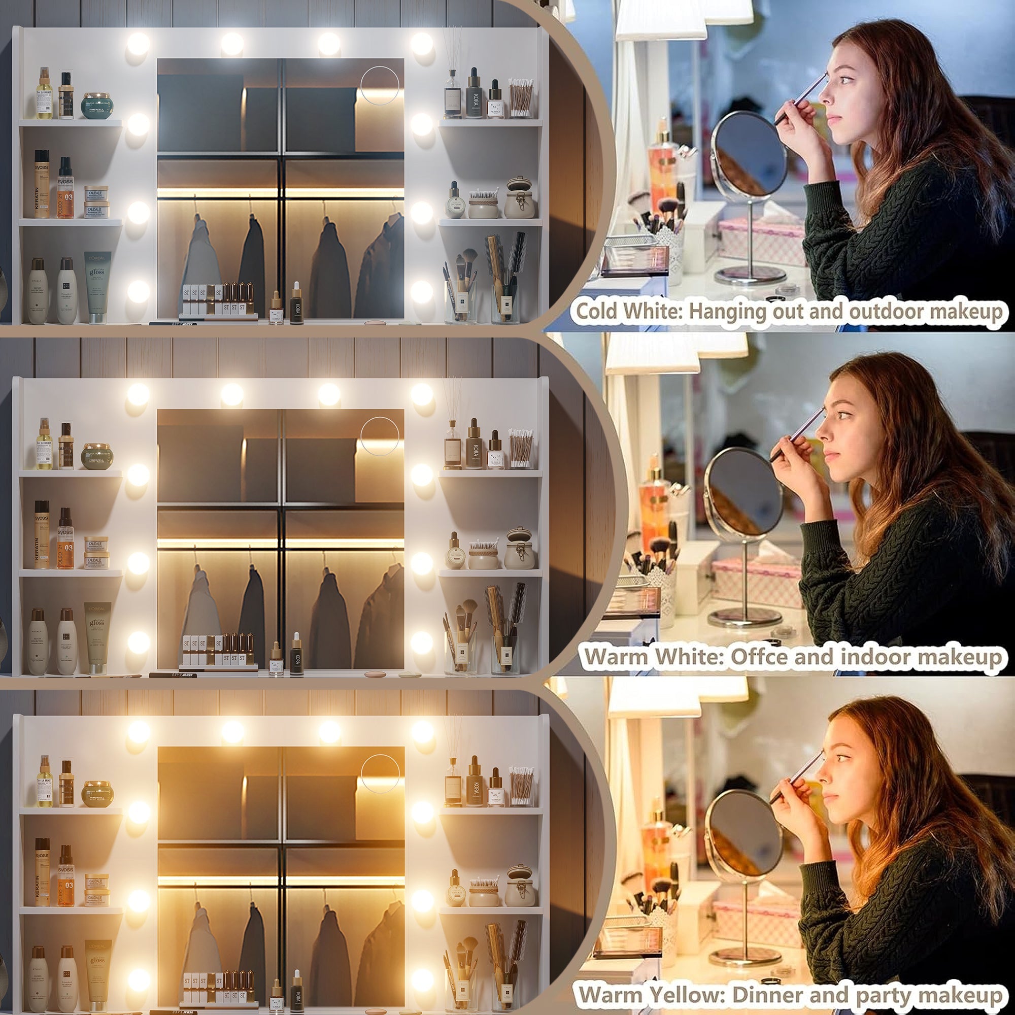 11-Drawer LED Mirror Vanity Desk