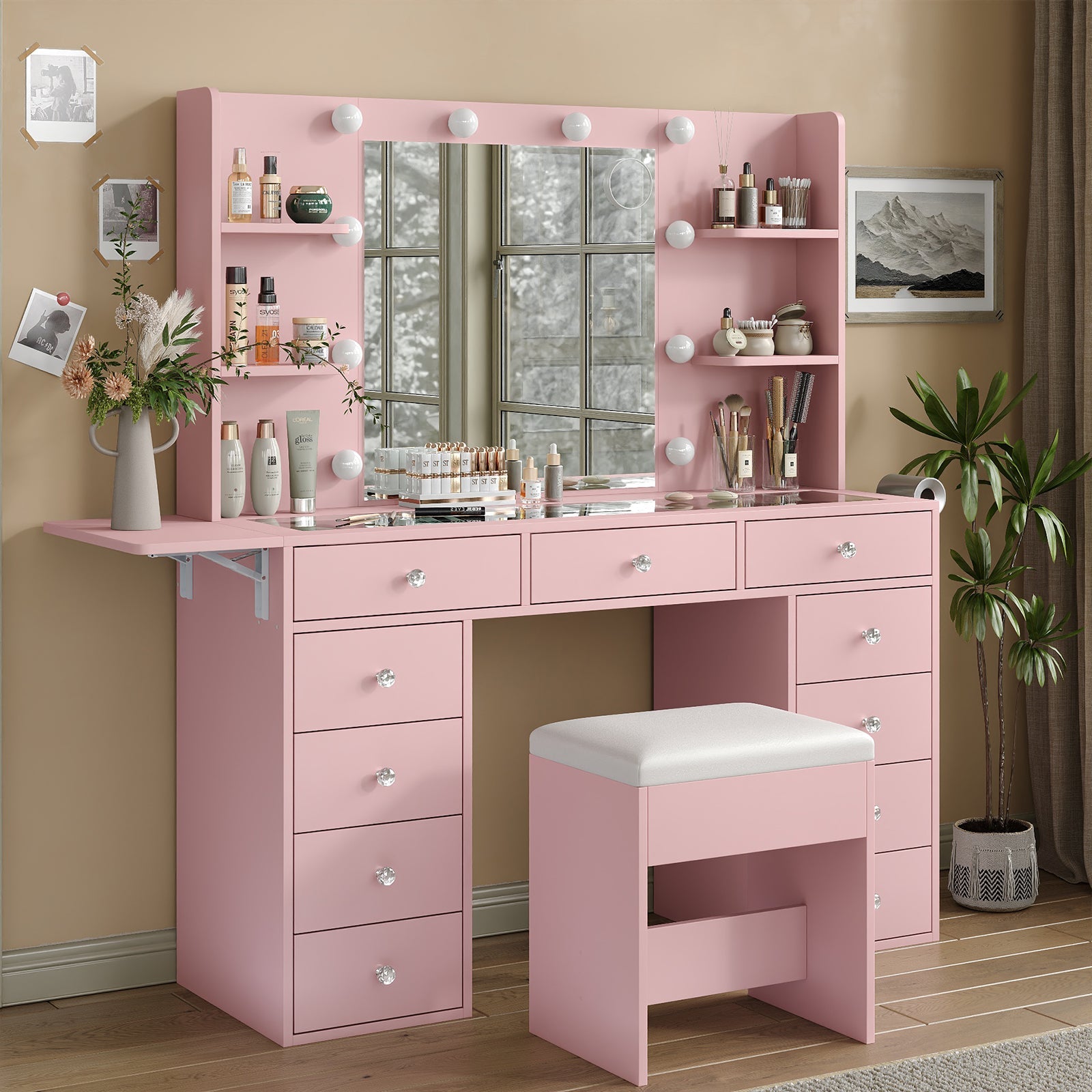 11-Drawer LED Mirror Vanity Desk