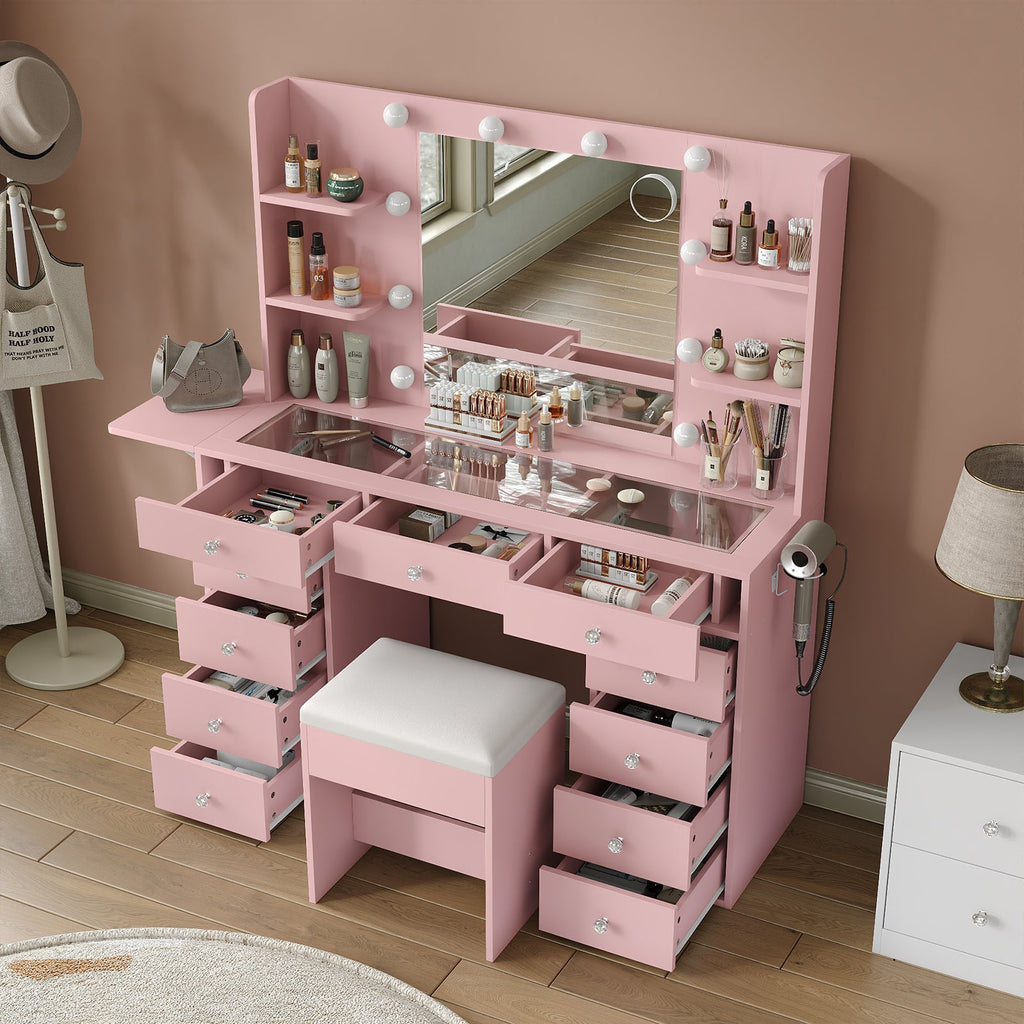 11-Drawer LED Mirror Vanity Desk