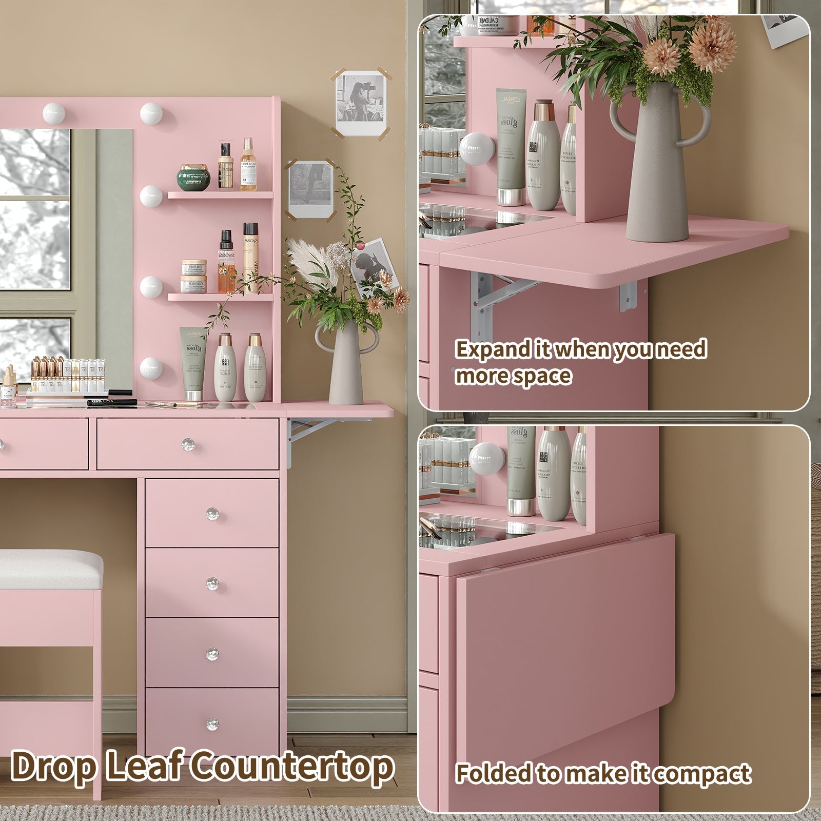 11-Drawer LED Mirror Vanity Desk