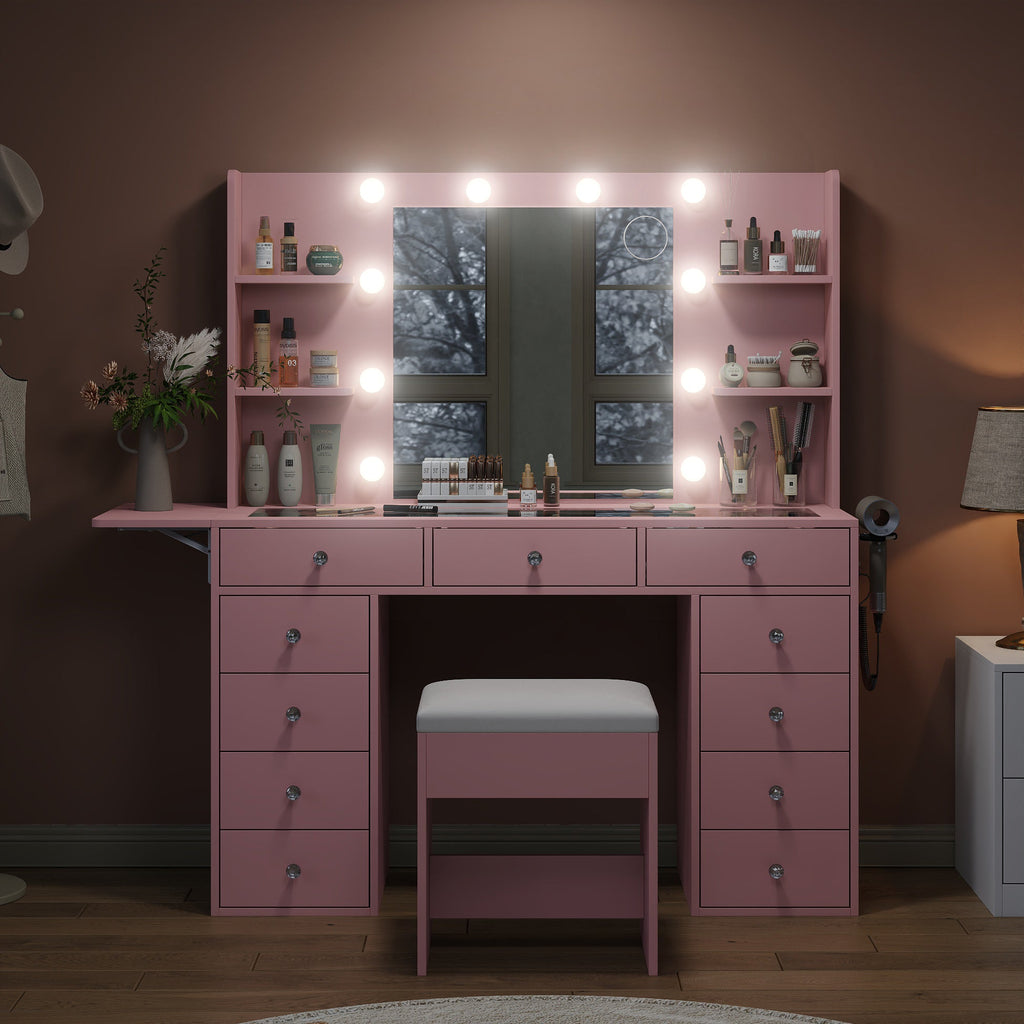 11-Drawer LED Mirror Vanity Desk