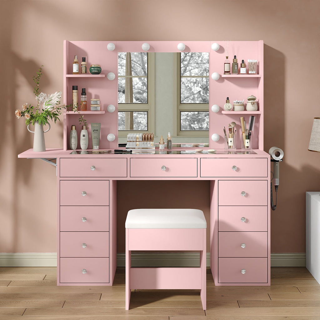 11-Drawer LED Mirror Vanity Desk