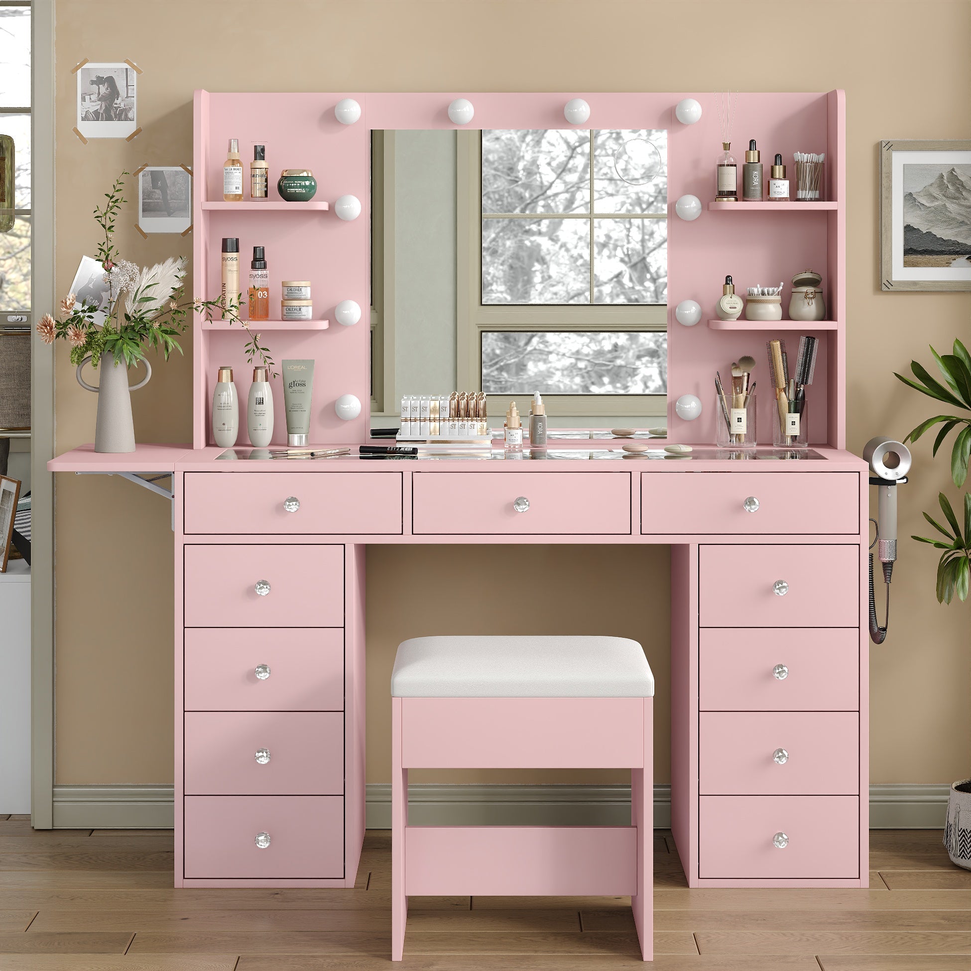 11-Drawer LED Mirror Vanity Desk