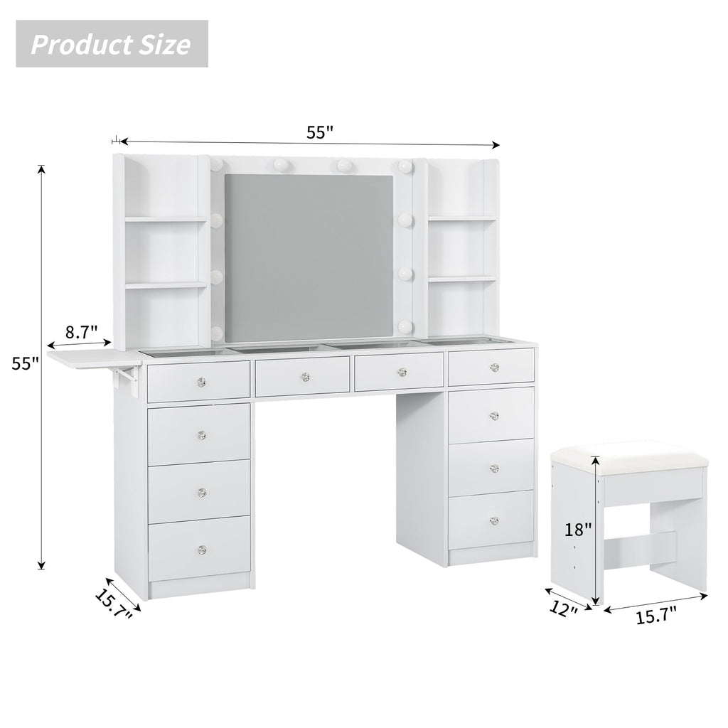 10-Drawer LED Mirror Vanity Desk