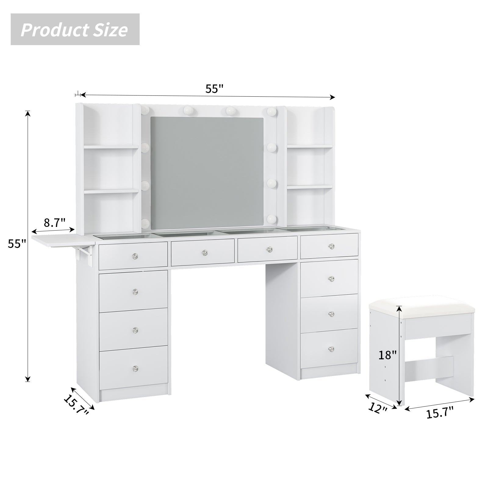 10-Drawer LED Mirror Vanity Desk