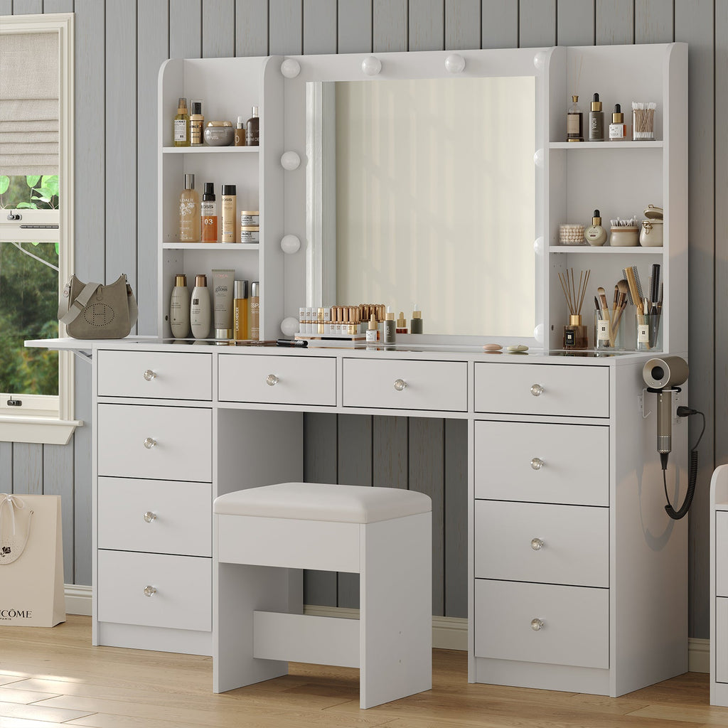10-Drawer LED Mirror Vanity Desk