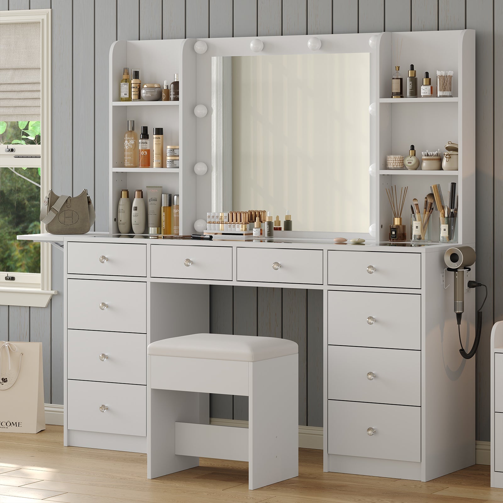 10-Drawer LED Mirror Vanity Desk