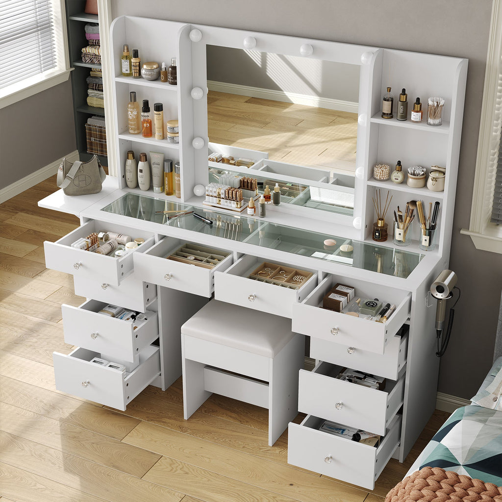 10-Drawer LED Mirror Vanity Desk