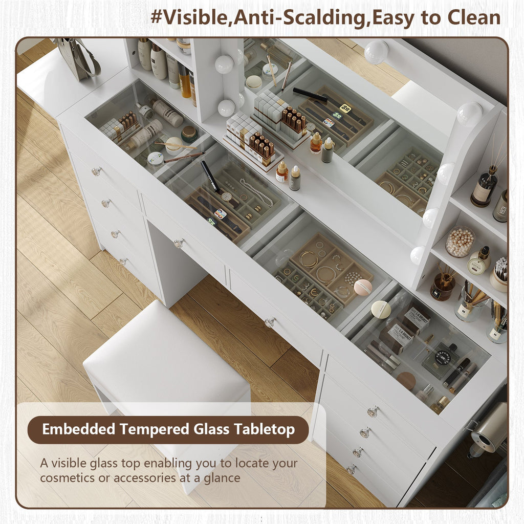 10-Drawer LED Mirror Vanity Desk