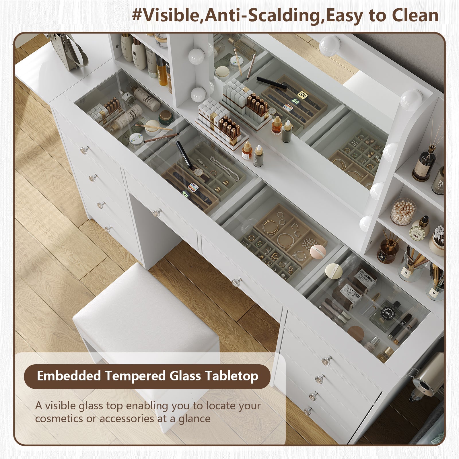 10-Drawer LED Mirror Vanity Desk