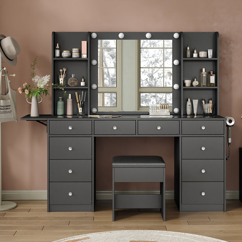 10-Drawer LED Mirror Vanity Desk