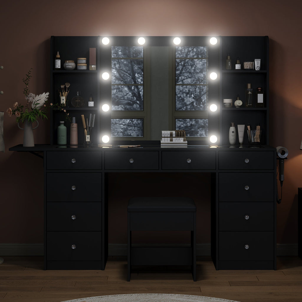 10-Drawer LED Mirror Vanity Desk