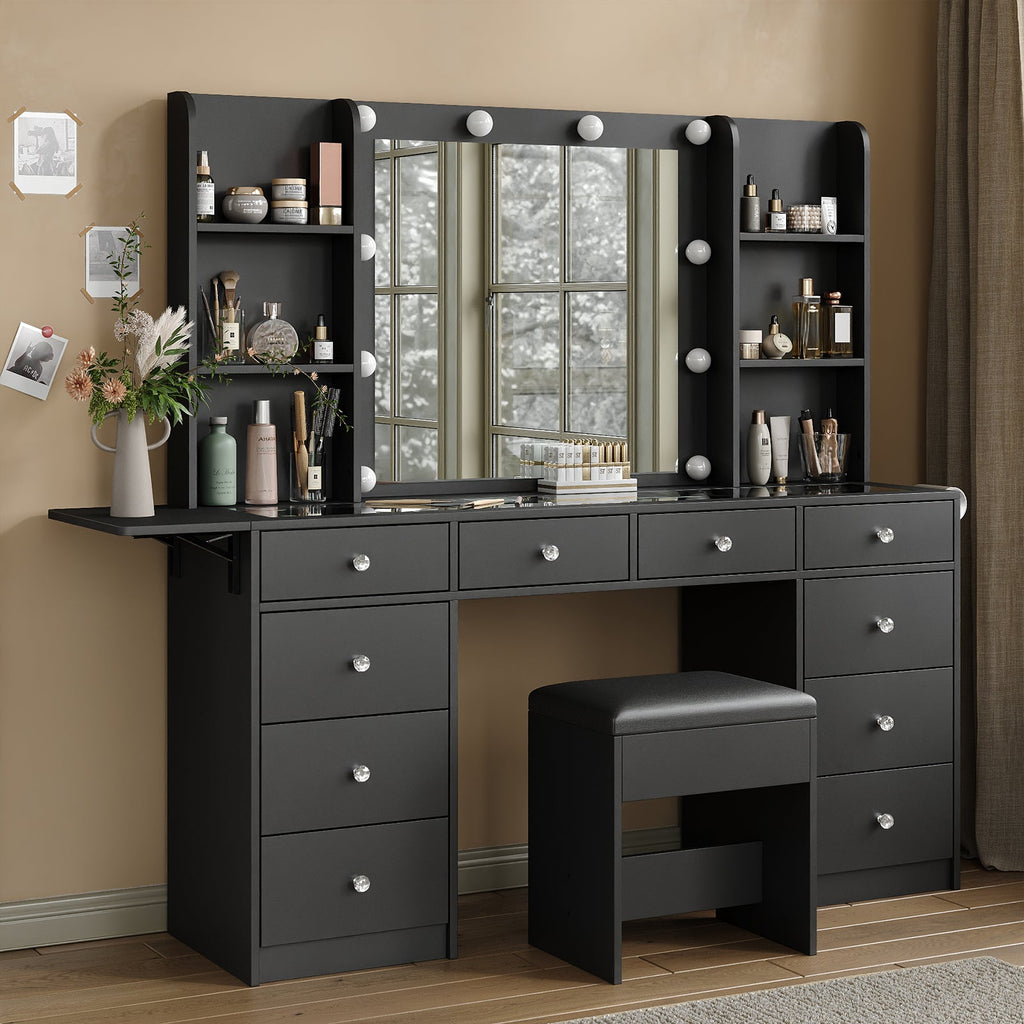 10-Drawer LED Mirror Vanity Desk