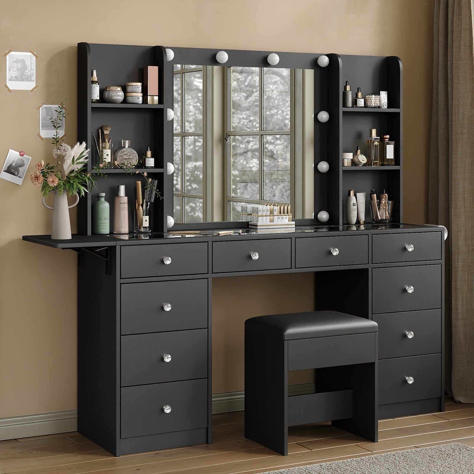 10-Drawer LED Mirror Vanity Desk