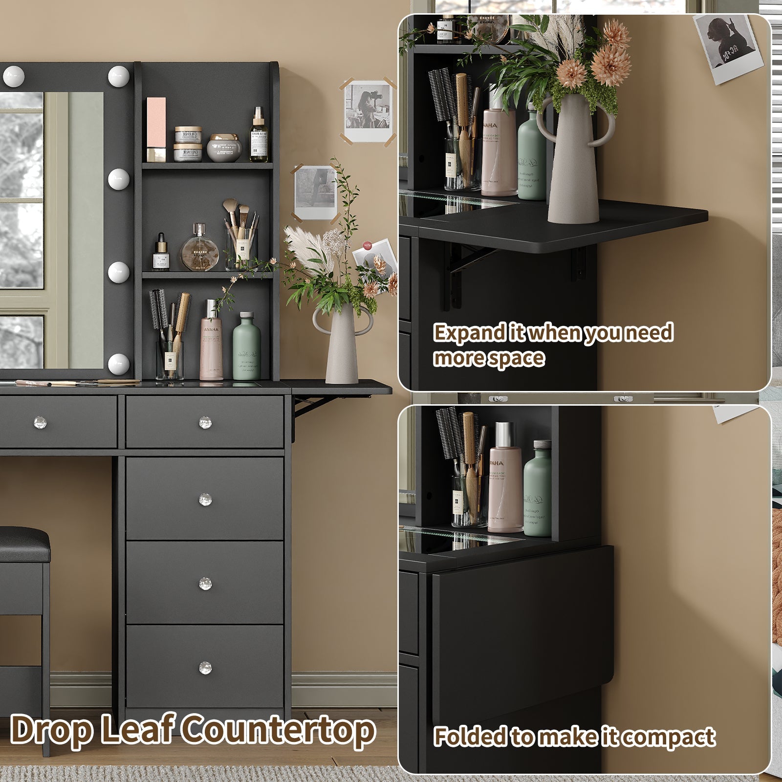 10-Drawer LED Mirror Vanity Desk