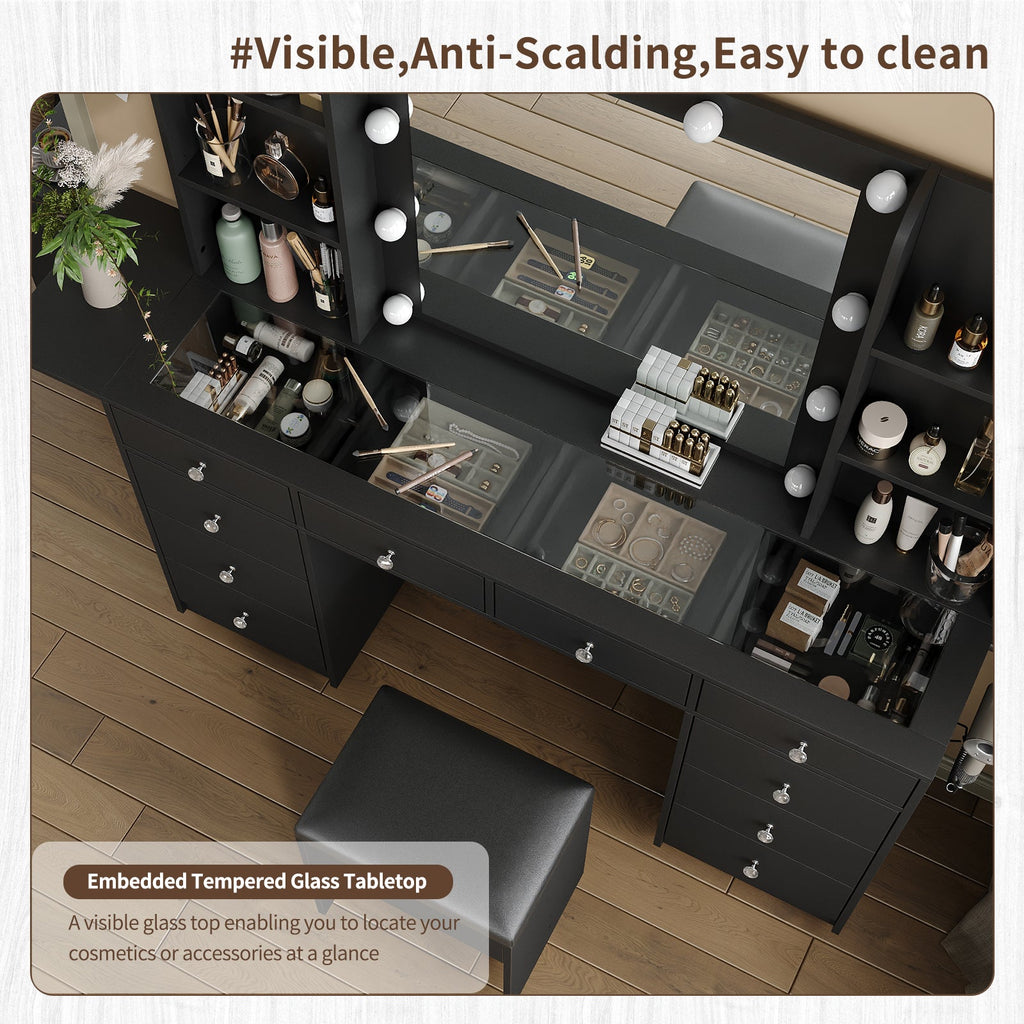 10-Drawer LED Mirror Vanity Desk