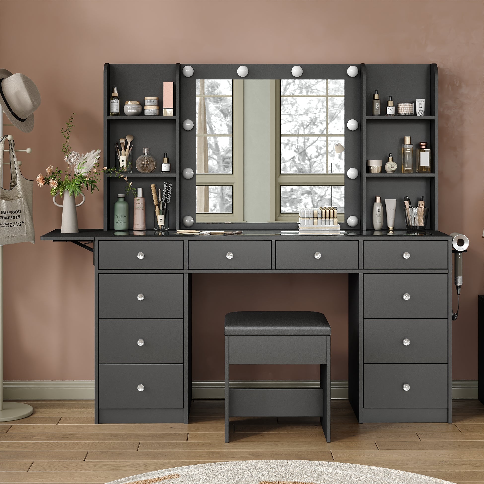 10-Drawer LED Mirror Vanity Desk